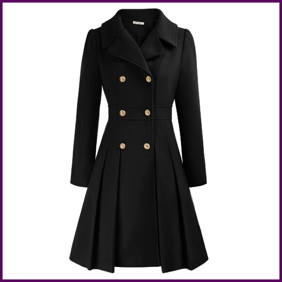 Women's Thick Double Breasted Trench Coat with Pockets A-Line Pea Coat